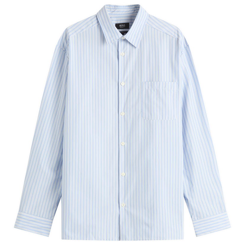 Skjorta A.P.C. A.P.C. Malo Striped Button-Down Shirt, Size Small Blå | COHJJ-H12532-IAB