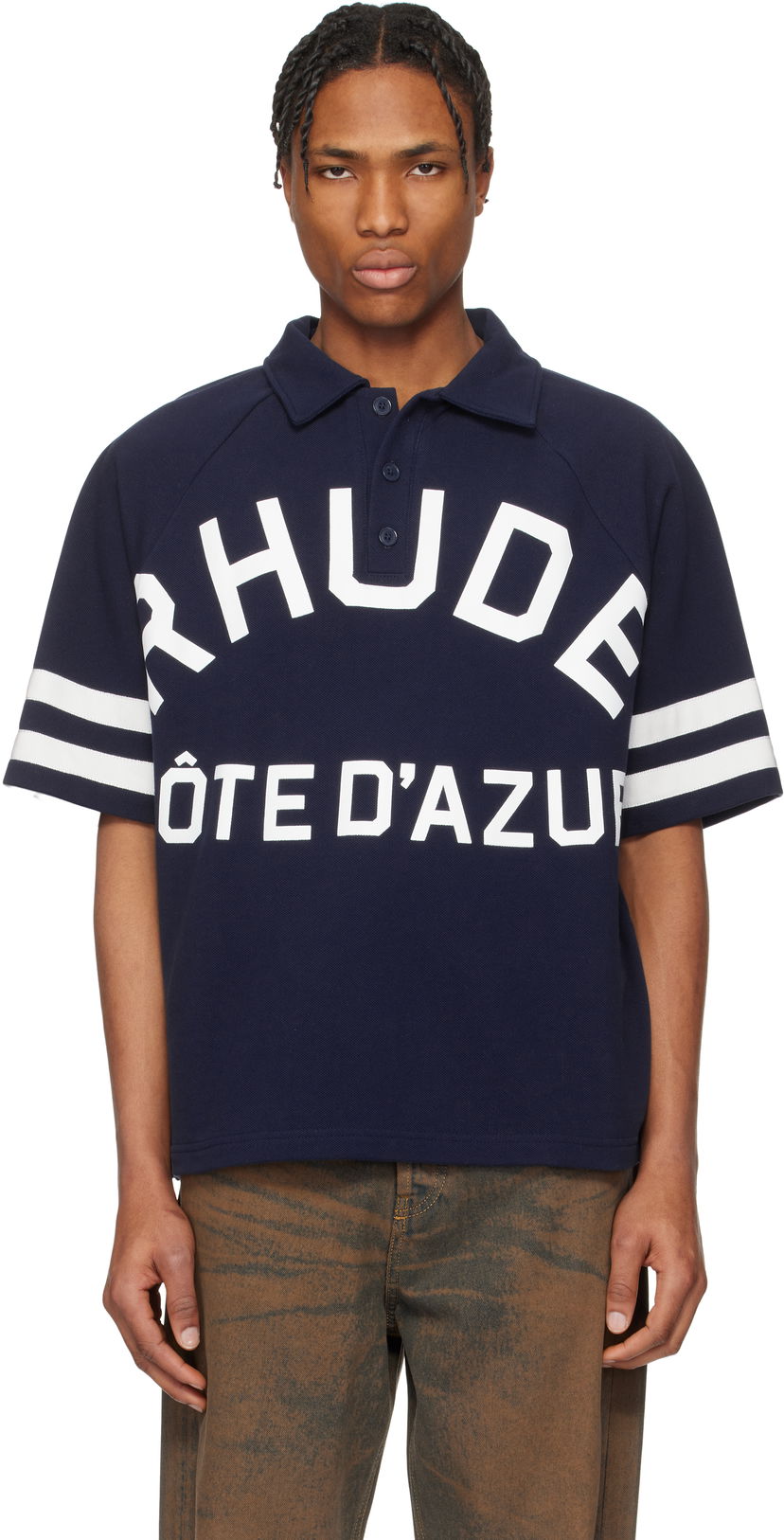 Polotröja Rhude Rhude Piqué Raglan Polo 'Côte D'Azur' Mörkblå | RHPS25PO02012