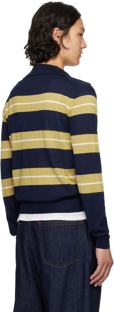Sweater AMI AMI Paris Wool Silk Striped Polo Mörkblå | HPL376.KN0079, 2