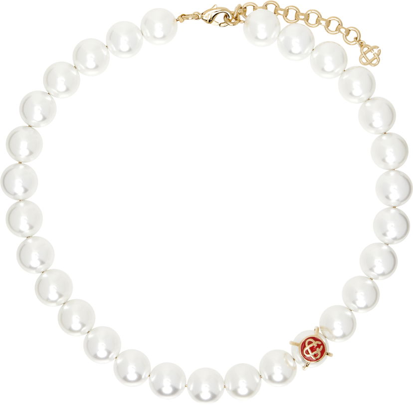 Halsband Casablanca Faux Pearl Necklace With Logo Accent Vit | APS25-JW-256-01