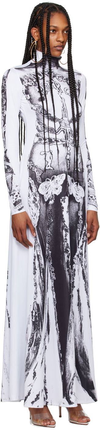 Klä Jean Paul Gaultier Jean Paul Gaultier 'The Gaultier Paris' Print Maxi Dress Vit | 24/25-F-RO132-J546-0100, 1
