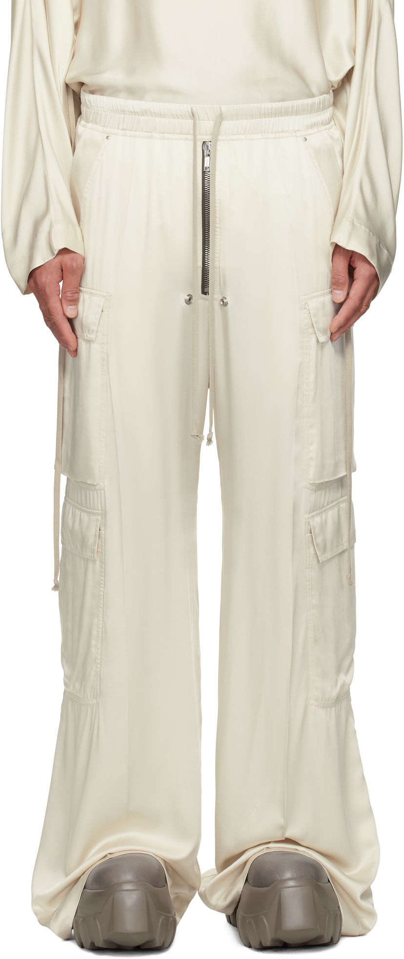 Cargo byxor Rick Owens Rick Owens Hollywood Cargobelas Silk Cargo Pants Beige | RR01E5339 SCH