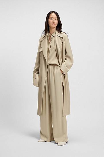 Byxor BOSS Relaxed-Fit Satin Trousers Beige | 50541835, 1