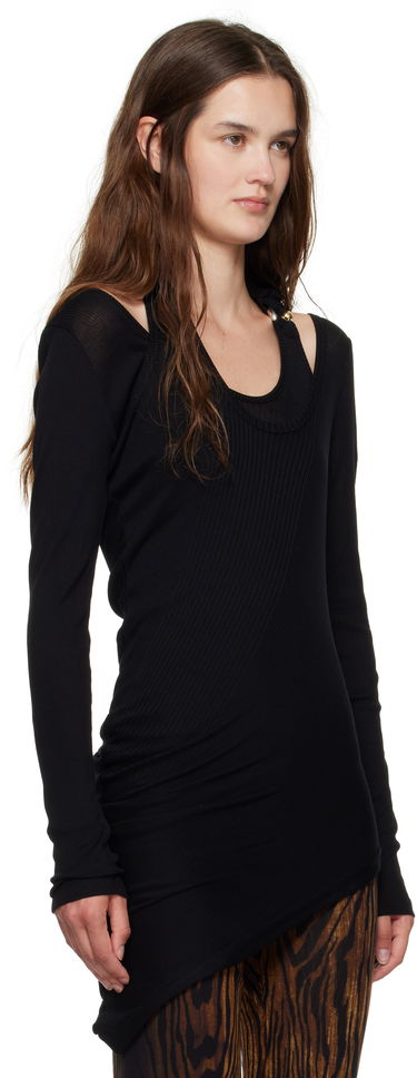 T-shirt Jean Paul Gaultier Jean Paul Gaultier Ribbed Twisted Double Layer Piercing T-Shirt Svart | 25/03-W-TO287-J000-00, 4