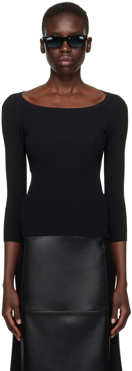 Sweater Max Mara Ribbed Knit Off Shoulder Top Svart | 2411361102600