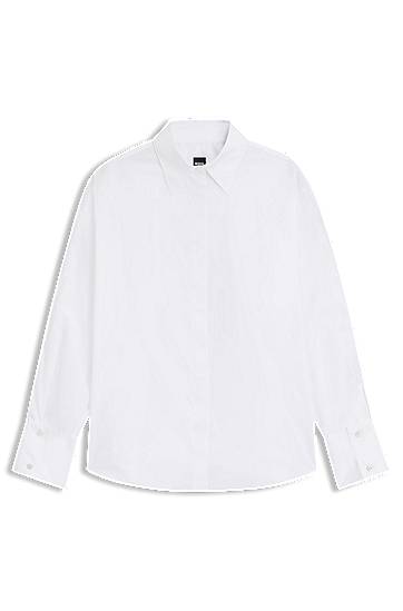 Skjorta BOSS Relaxed-fit Cotton Blouse with half-buttoned sleeves Vit | 50548455