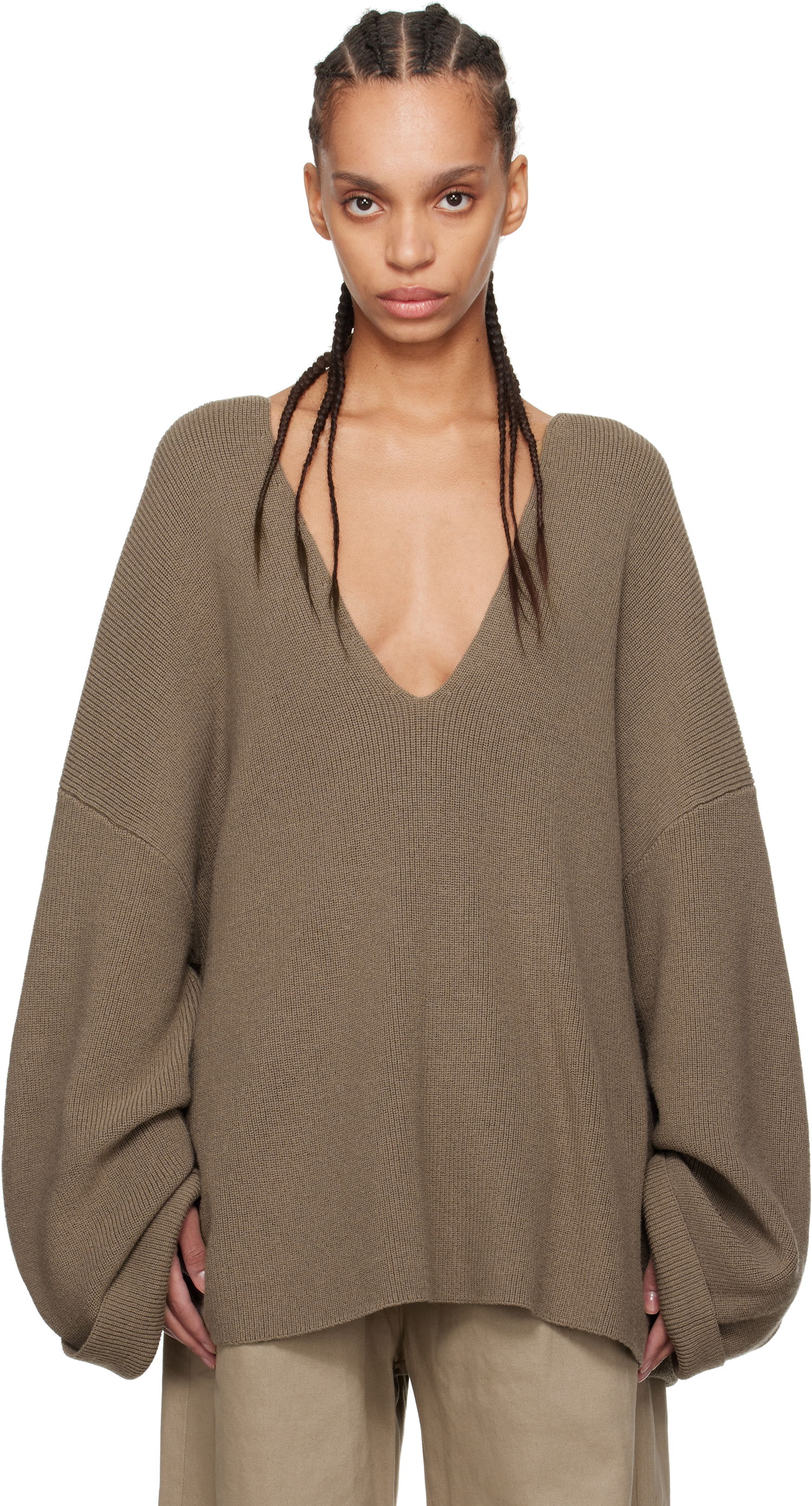 Sweater Entire Studios Entire Studios Dormer V-Neck Balloon-Sleeve Sweater Brun | ES2715DT, 0