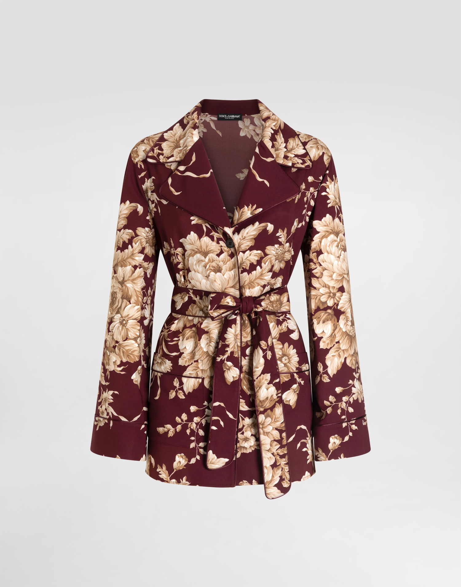 Skjorta Dolce & Gabbana Rose-print Charmeuse Belted Vanity Shirt Flerfärgad | F5Q03TFSA7YHR4OX, 0