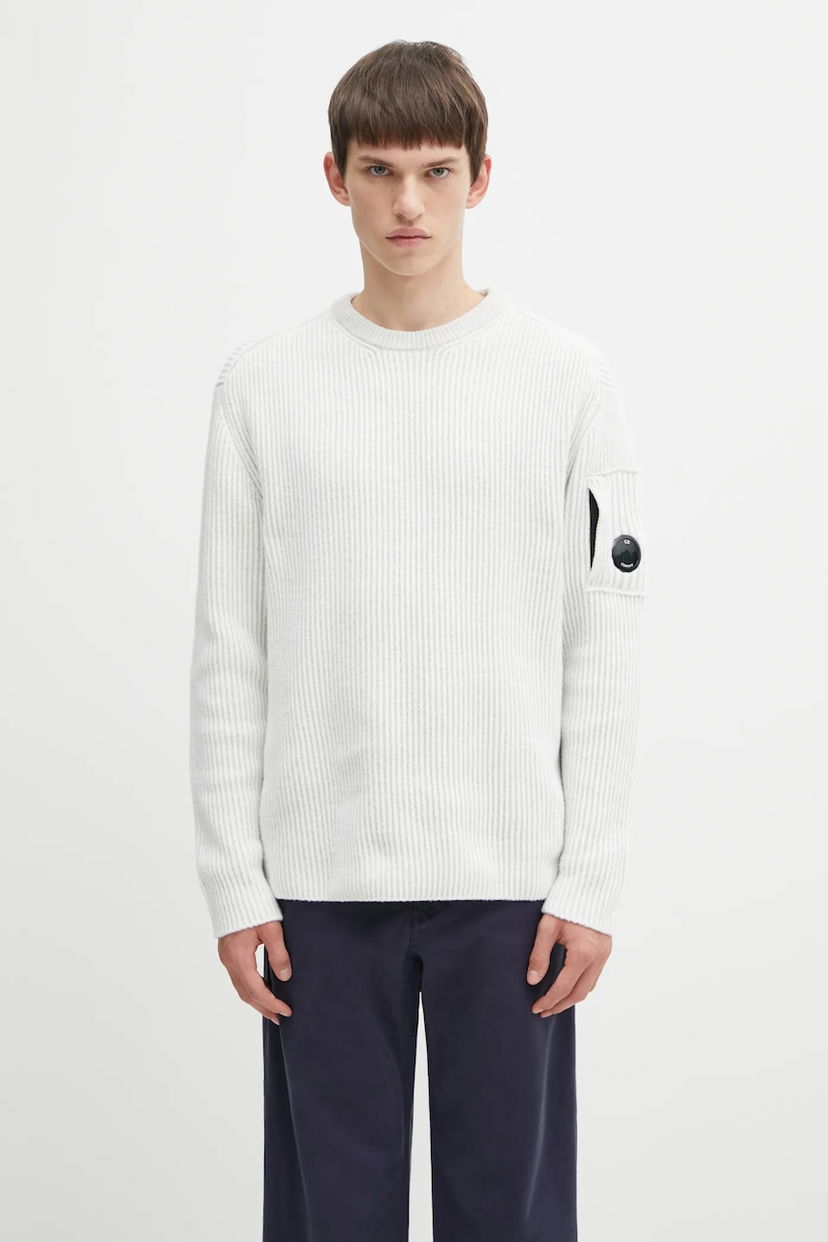 Sweater C.P. Company Ribbed Wool Blend Crew Neck Sweater Vit | 19CMKN307A006170A