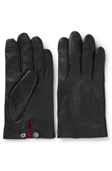 Handskar BOSS Leather Gloves with Press Stud Svart | 50526909