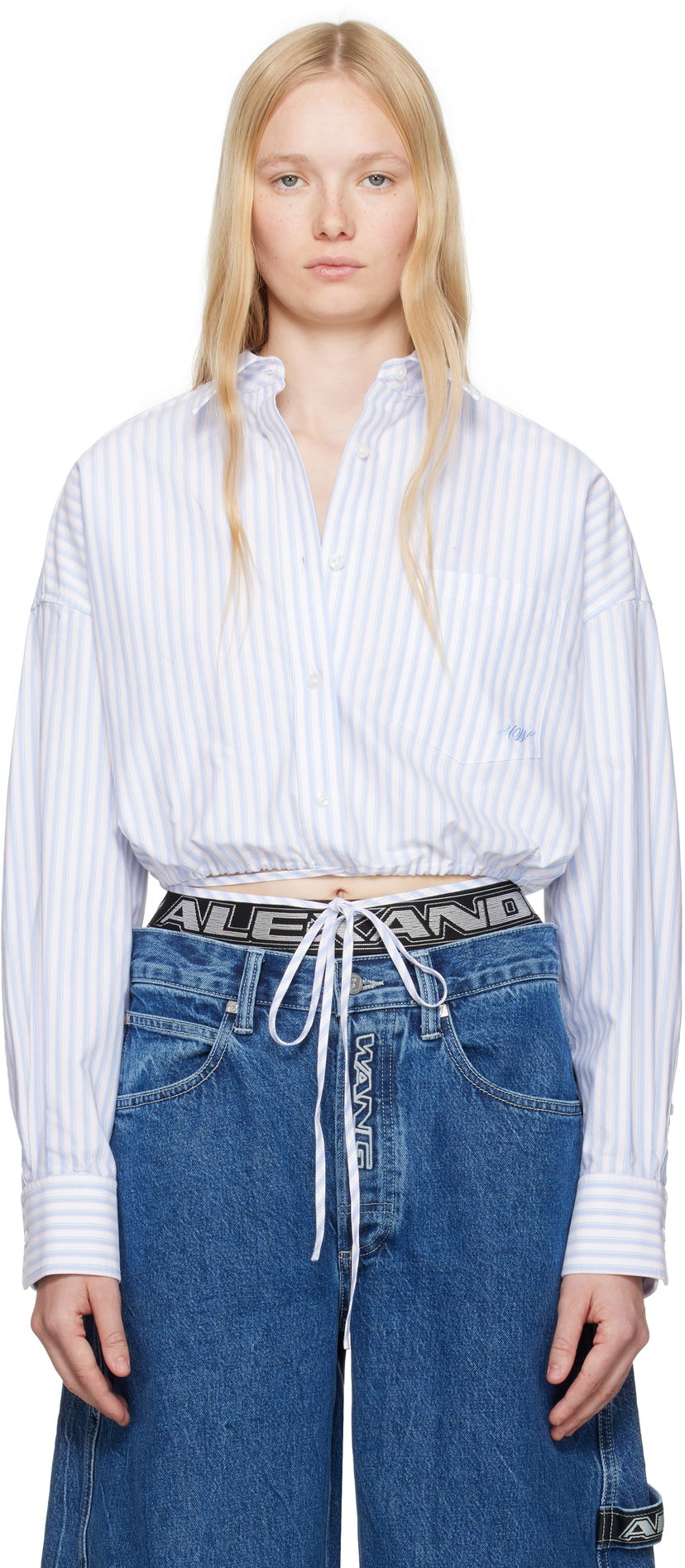 Skjorta Alexander Wang Alexander Wang.t Oxford Wrap Cropped Shirt Blå | 4WC2251000