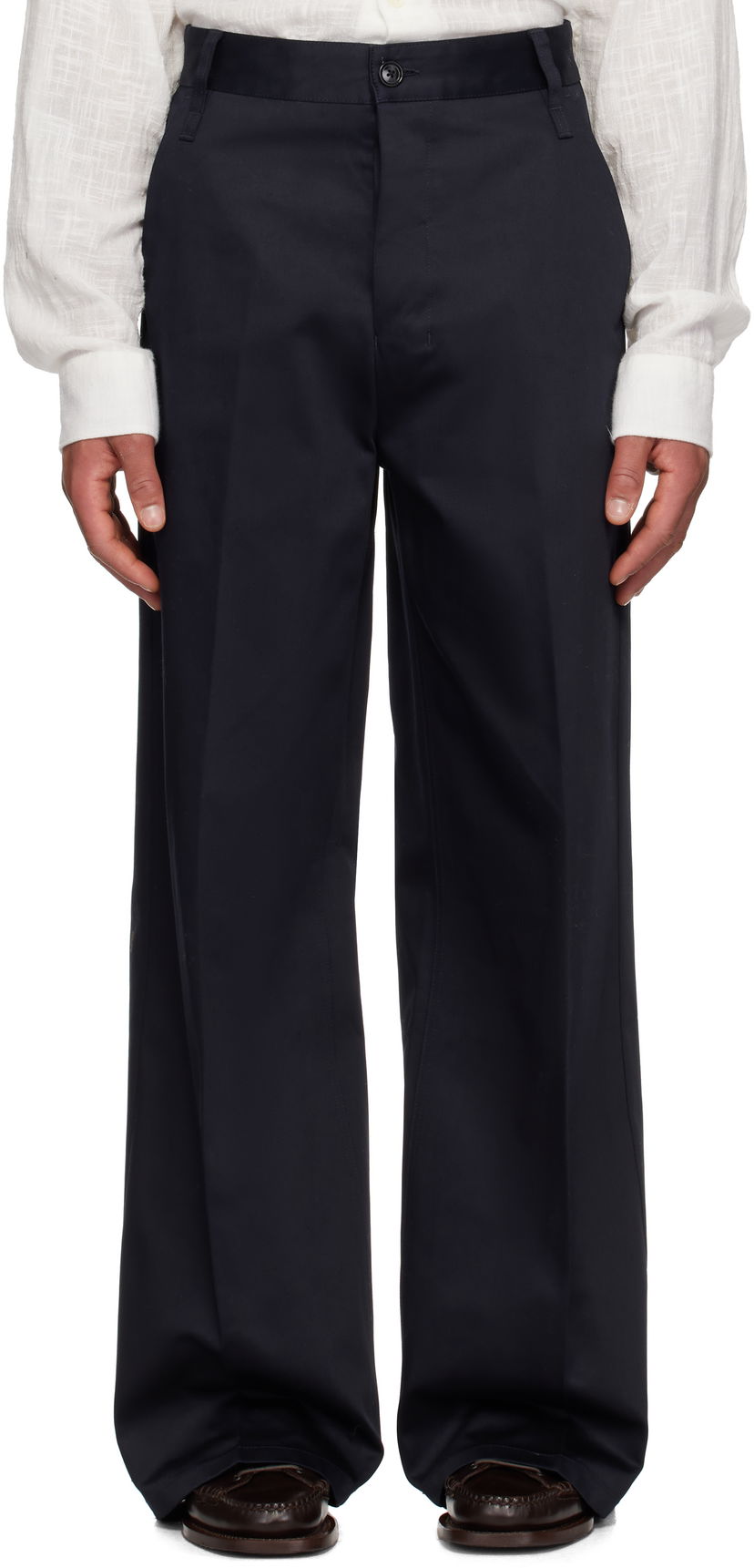 Byxor AMI AMI Paris Baggy Fit Cotton Trousers Mörkblå | HTR460.CO0103