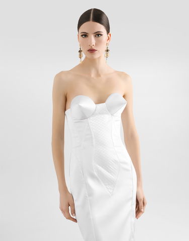 Klä Dolce & Gabbana Dolce & Gabbana Strapless Satin Corset Dress Vit | F6TSETFURADW0800, 3
