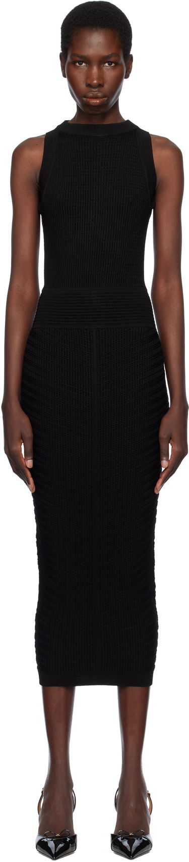 Klä Balmain Balmain Open Back Knit Midi Dress Svart | EF0RI055KI42, 0