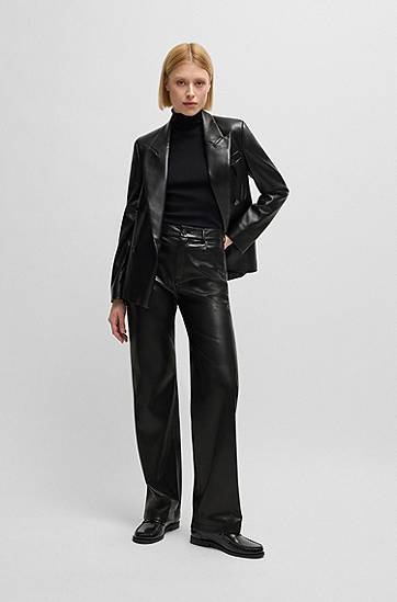Byxor BOSS Faux Leather Five-Pocket Trousers Svart | 50534543, 1