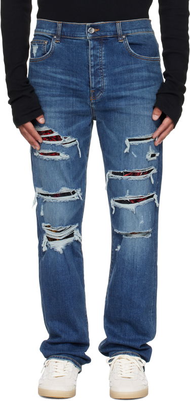 Jeans AMIRI AMIRI Slim Thrasher Jeans with Floral Velvet Blå | AMDNSM1022, 0