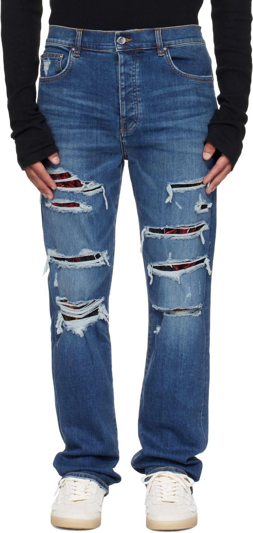 Jeans AMIRI AMIRI Slim Thrasher Jeans with Floral Velvet Blå | AMDNSM1022