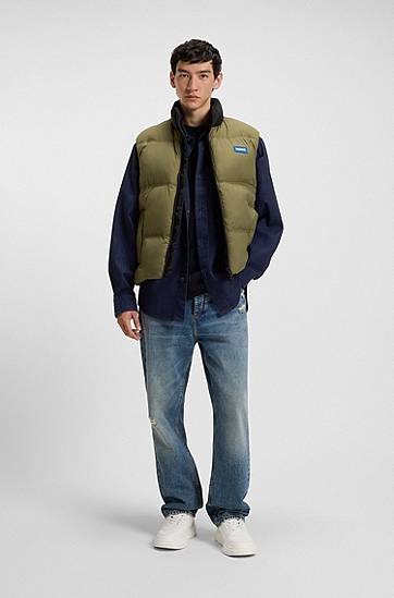 Skjorta BOSS Oversized-fit denim-look structured ripstop shirt Mörkblå | 50549582, 1