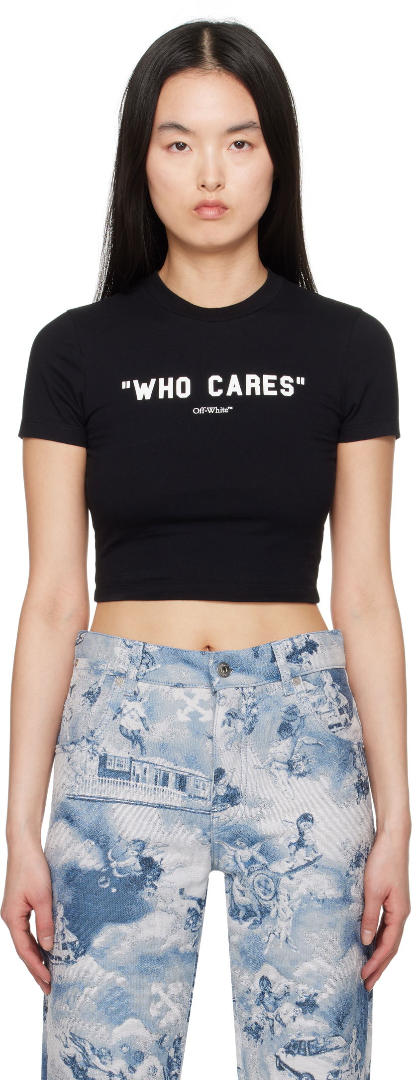Crop top Off-White Off-White 'Who Cares' Crop T-Shirt Svart | OWAA133S25JER0011001