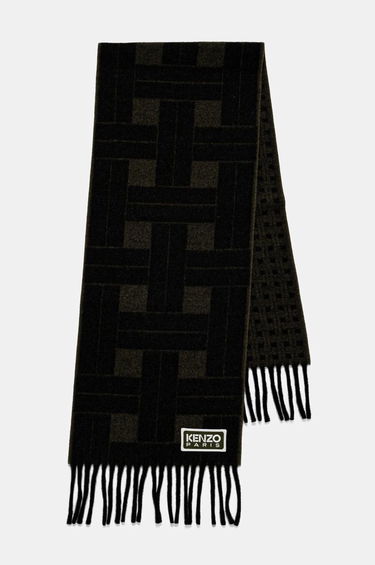 Halsduk KENZO Reversible Wool Scarf with Geometric Pattern Svart | FE68EU014JEC.51, 1