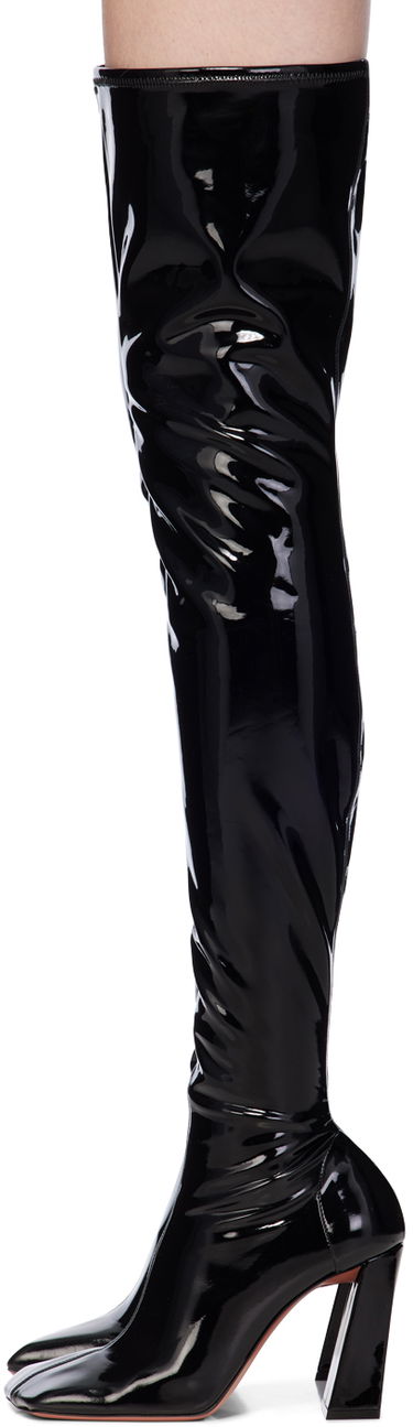 Skovård Amina Muaddi Amina Muaddi Marine Stretch Thigh-High Boots Svart | MARINE STRETCH BLOCK HEEL LATEX, 2