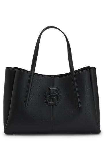 Tygpåse BOSS Grained Faux-Leather Tote Bag with Double B Monogram Svart | 50535938