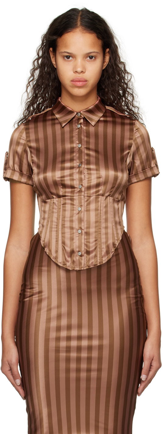 Skjorta Miaou Miaou Work Capsule Max Striped Shirt Brun | 7072SS3DVC
