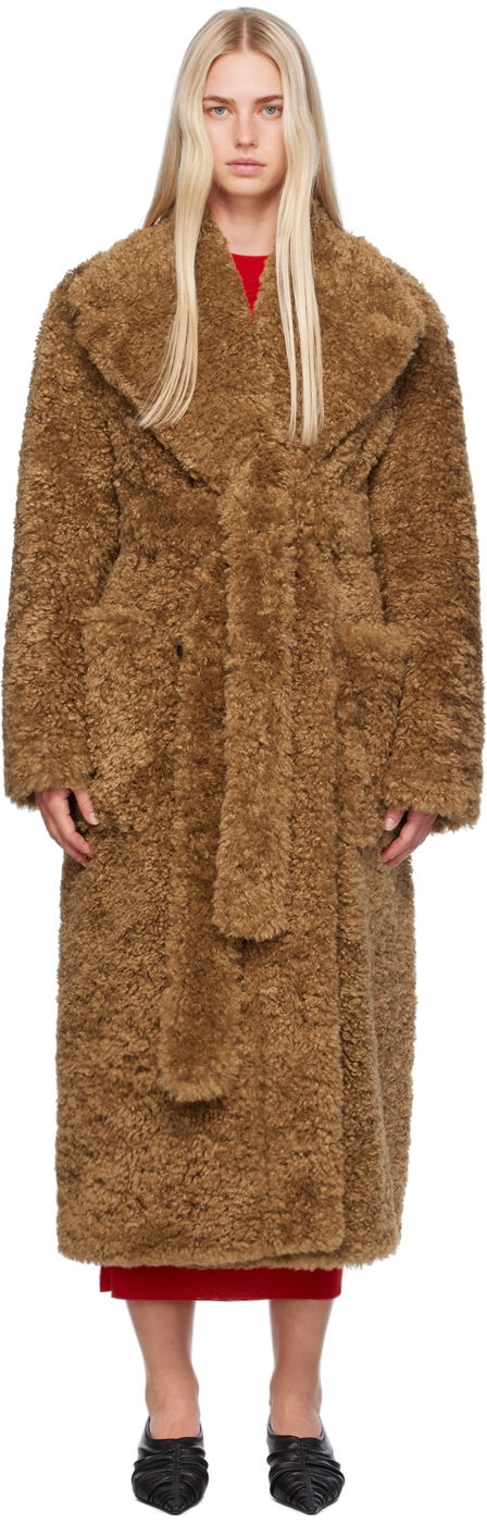 Rockar Stella McCartney Stella McCartney Belted Plush Teddy Faux-Shearling Coat Brun | 6600883EU901