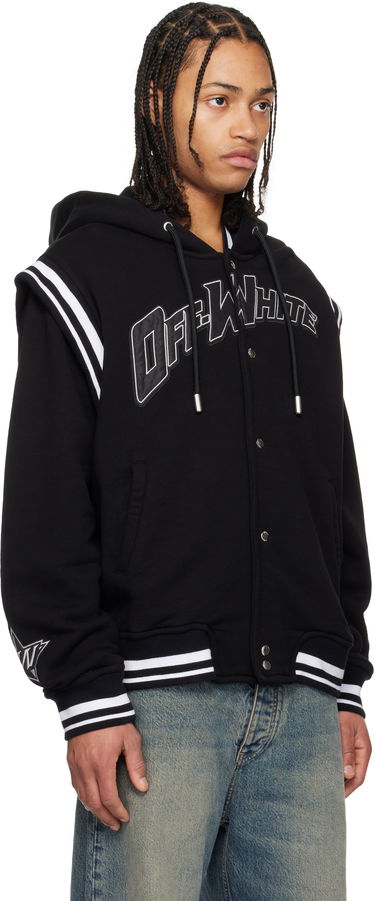 Sweatshirt Off-White Fleece Varsity Bomber Jacket with Hood Svart | OMEK003S25JER0021040, 1