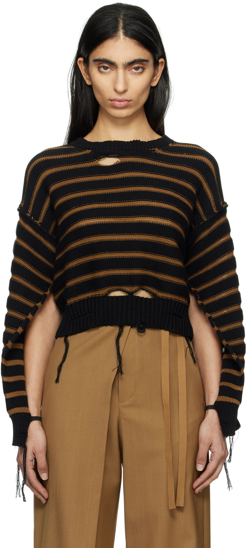 Sweater Maison Margiela MM6 Maison Margiela Striped Distressed Crewneck Sweater Flerfärgad | S52HL0042 M13080