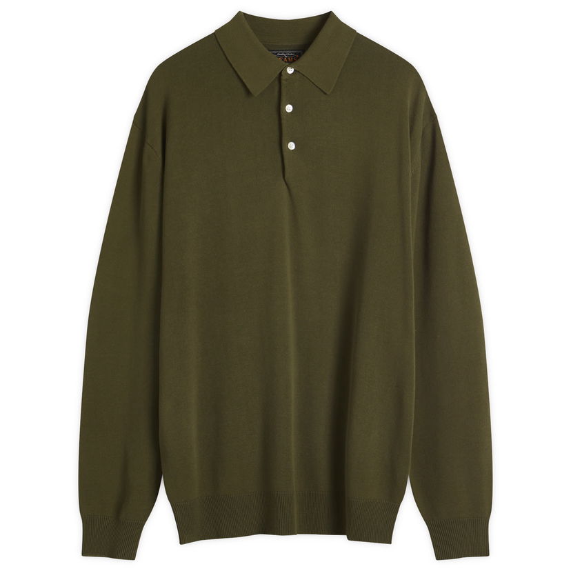 Sweater BEAMS Beams Plus 12g Knit Long Sleeve Polo Shirt, Size Large Grön | 3812-0005-156-67