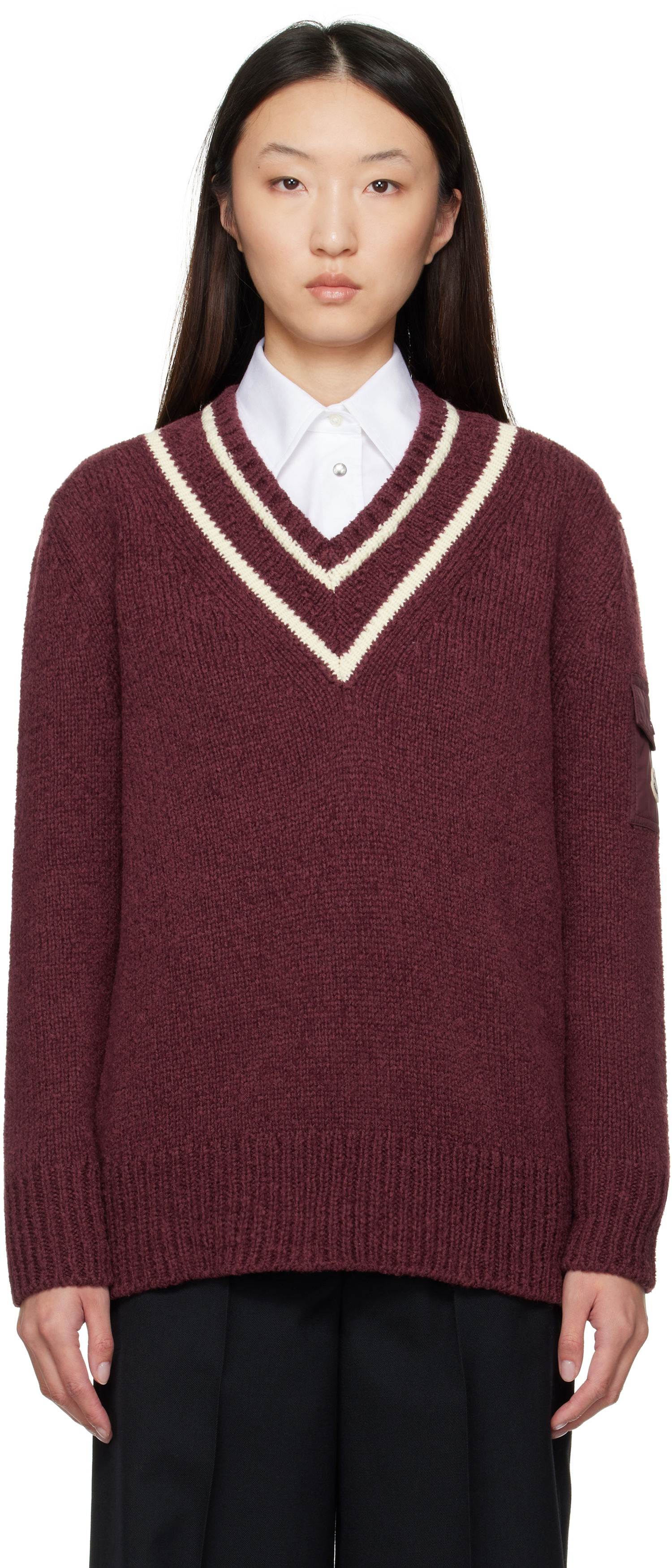 Sweater Moncler Moncler Padded V-Neck Sweater Bourgogne | K20939D00001M5493, 0