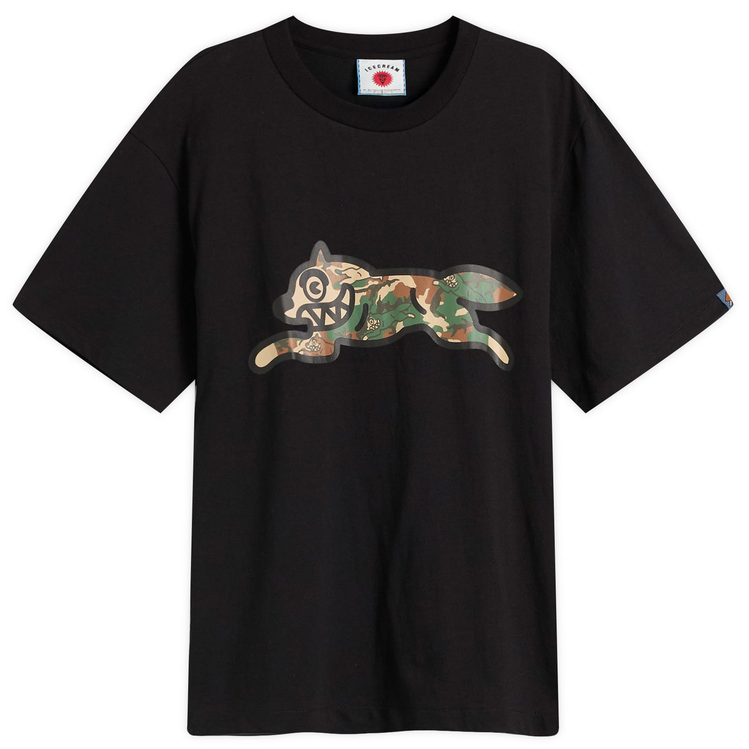 T-shirt BBC IceCream ICECREAM Woodland Camo Running Dog Graphic Tee, Large Svart | IC25380-BLK, 1