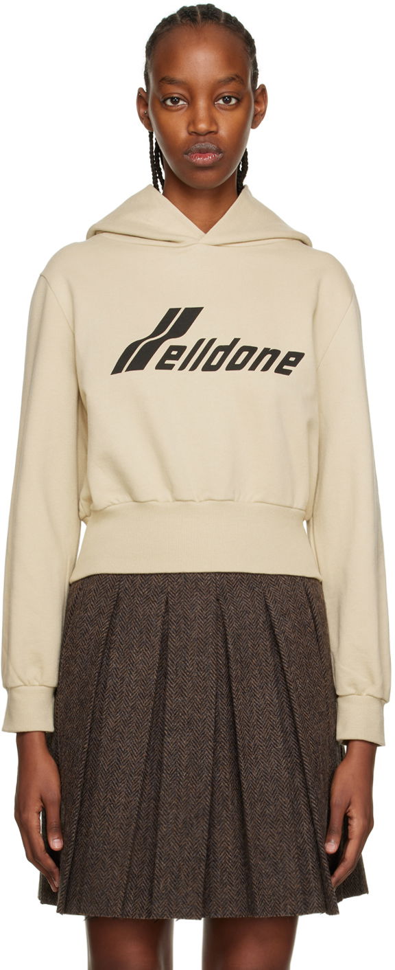 Sweatshirt We11done Printed Cropped Hoodie Beige | WD-TH3-22-865-W-BG