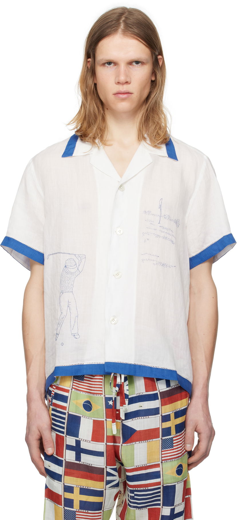 Skjorta Bode Bode Club Champion Linen Golf Print Shirt Vit | MRS25SH008