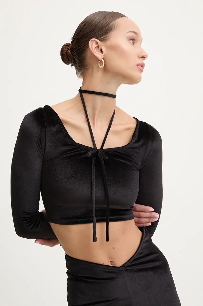 Crop top Fiorucci Long Sleeve Velvet Crop Top Svart | W01FMTLO115VR01BK01
