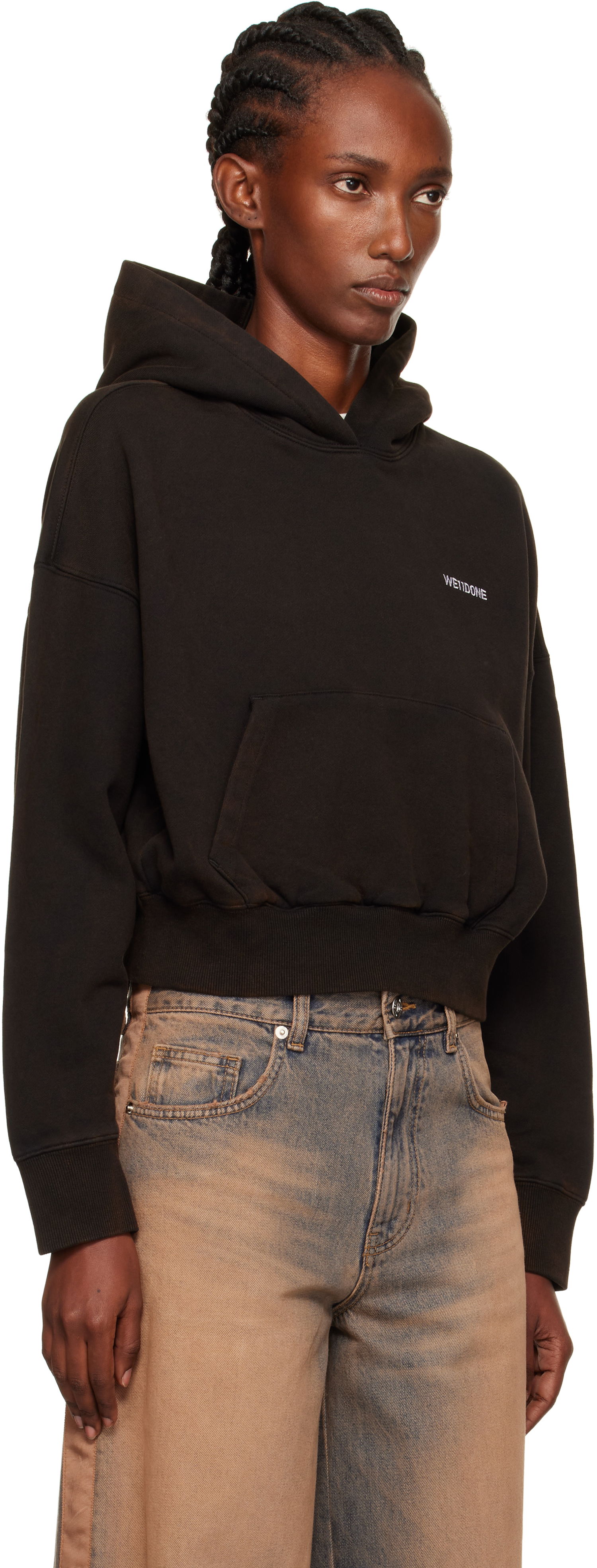 Sweatshirt We11done We11done Cropped Logo Hoodie Svart | WD-TH2-25-830-W-BK, 1