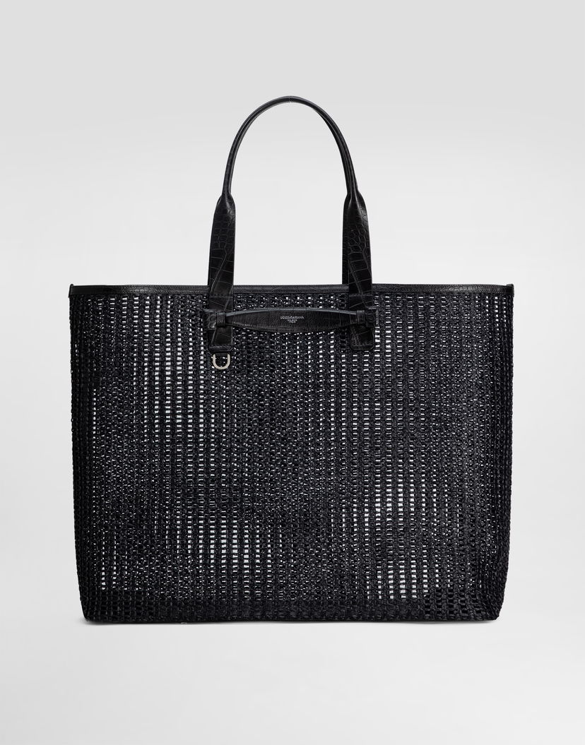 Tygpåse Dolce & Gabbana Dolce & Gabbana Woven Mesh and Calfskin Shopper Svart | BM2453A9O948B956