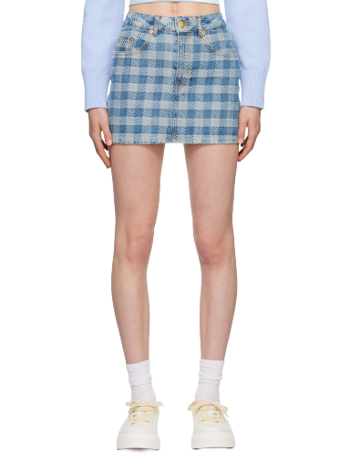 Kjol AMI Gingham Denim Miniskirt Turkos | FSK011.DE0010