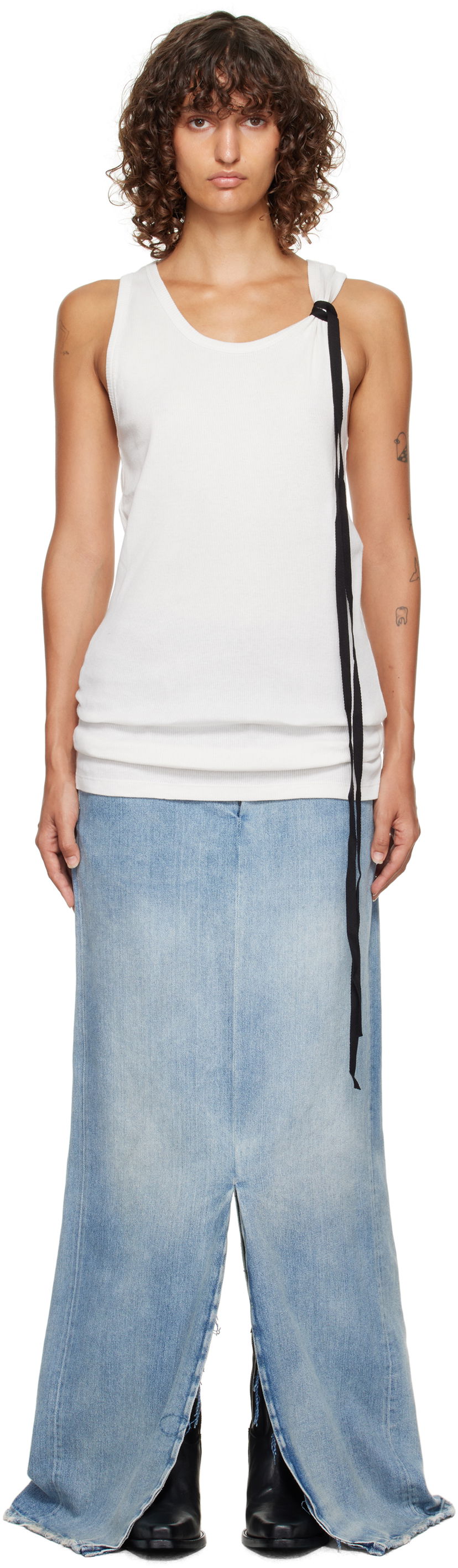 Linne Ann Demeulemeester Ann Demeulemeester Seva Ribbed Tank Top Vit | 2520-W-JTO20-FA659-003