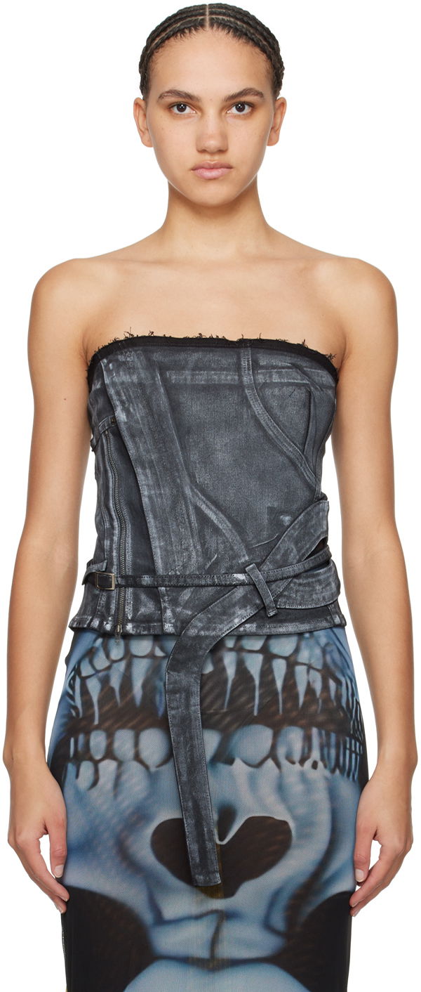 Linne Ottolinger Ottolinger Zip Denim Corset Top Grå | 1704812
