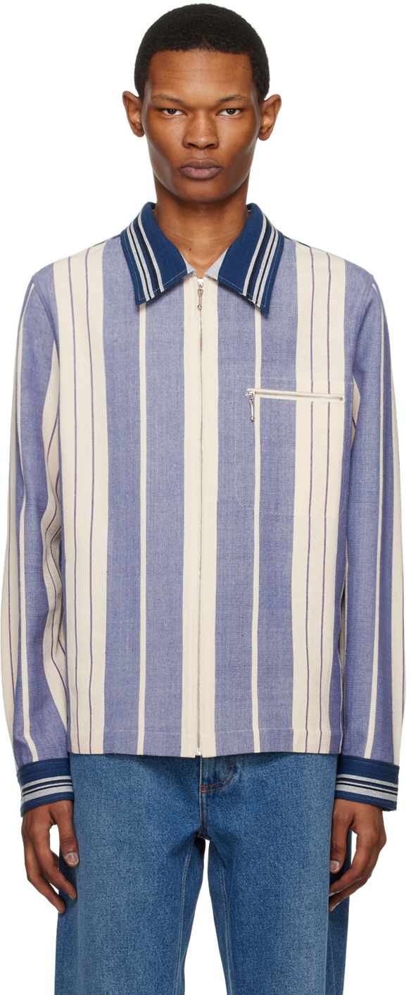 Skjorta Wales Bonner Wales Bonner Striped Zip Jacket Blå | MS23SH04-CO12-5990