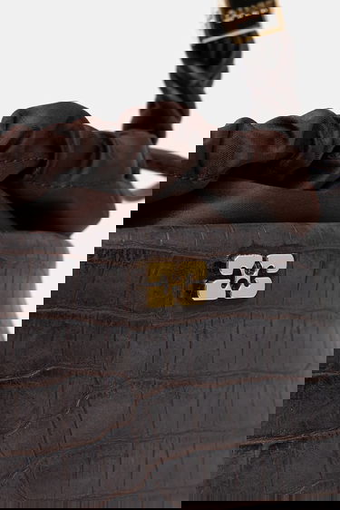 Handväska GANNI Bou Braided Handle Crocodile-Embossed Drawstring Bucket Bag Brun | A6697, 3