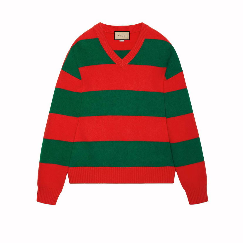 Sweater Gucci Felted Wool Striped Sweater Red/Green Grön | 763344 XKDNH 6565