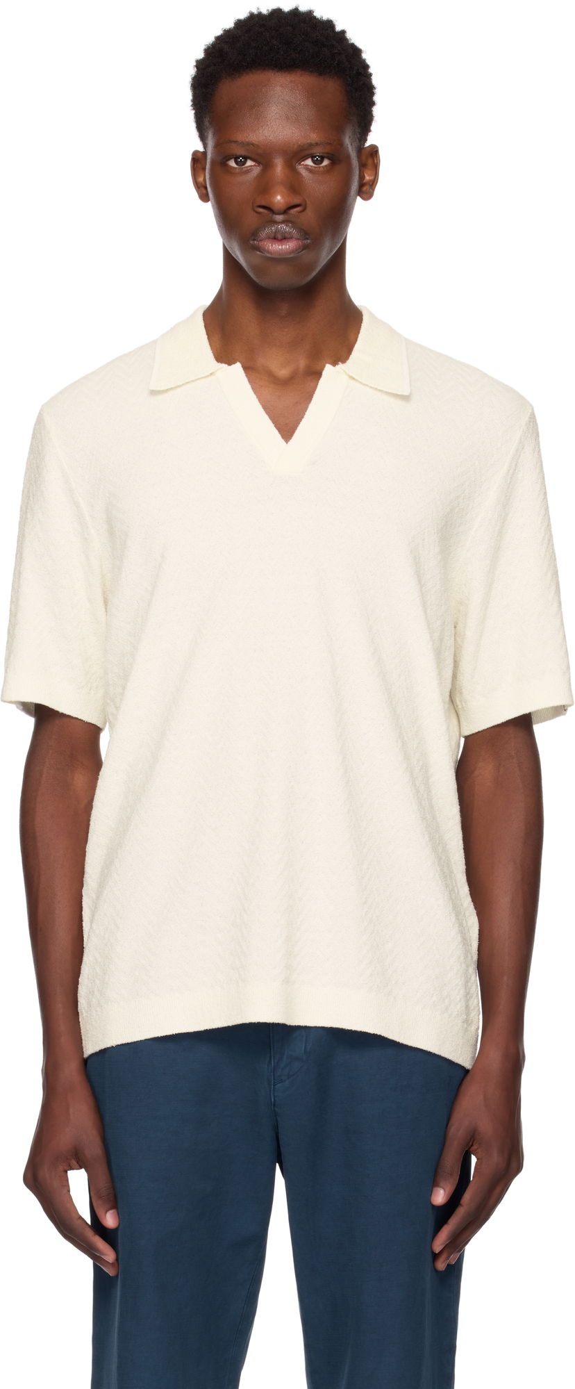 Polotröja rag & bone Rag & Bone Zuma Herringbone Knit Polo Vit | MBS25P019NC19