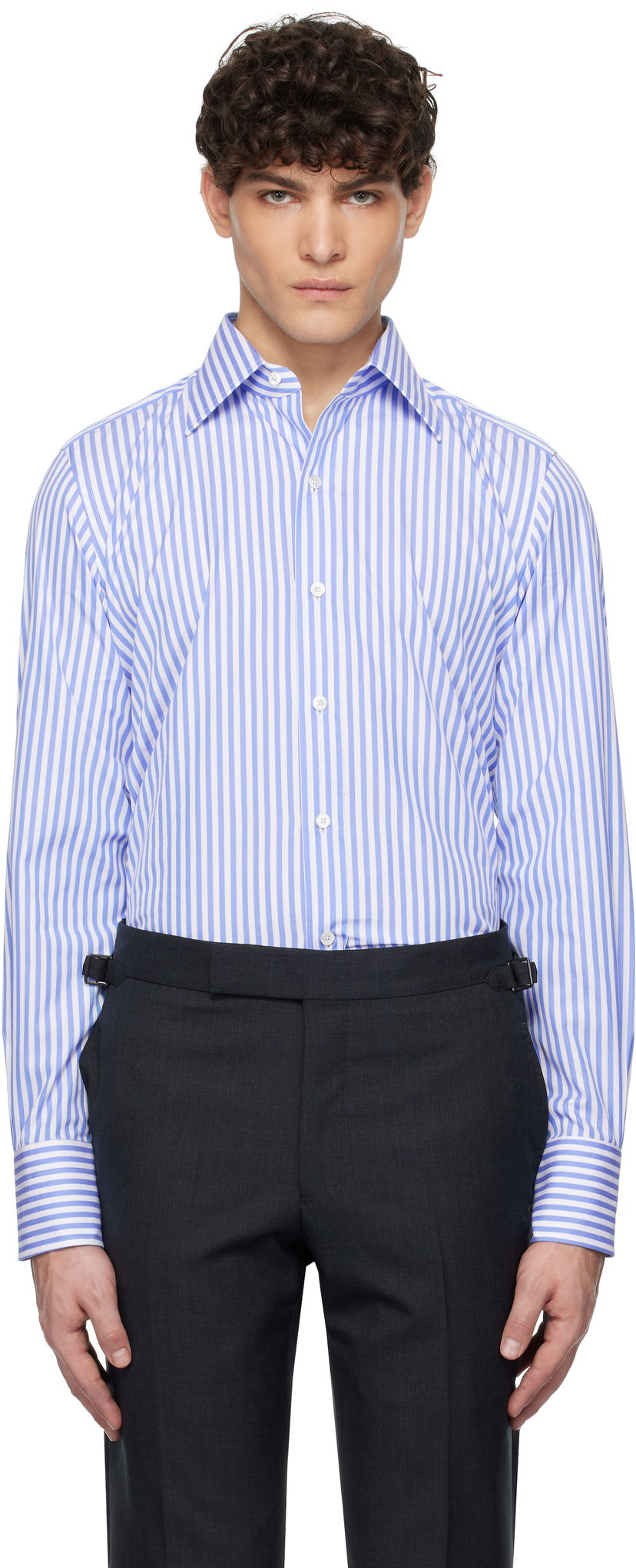 Skjorta Tom Ford TOM FORD Ladder Stripe Slim Fit Shirt Blå | HSBC01-CGP75