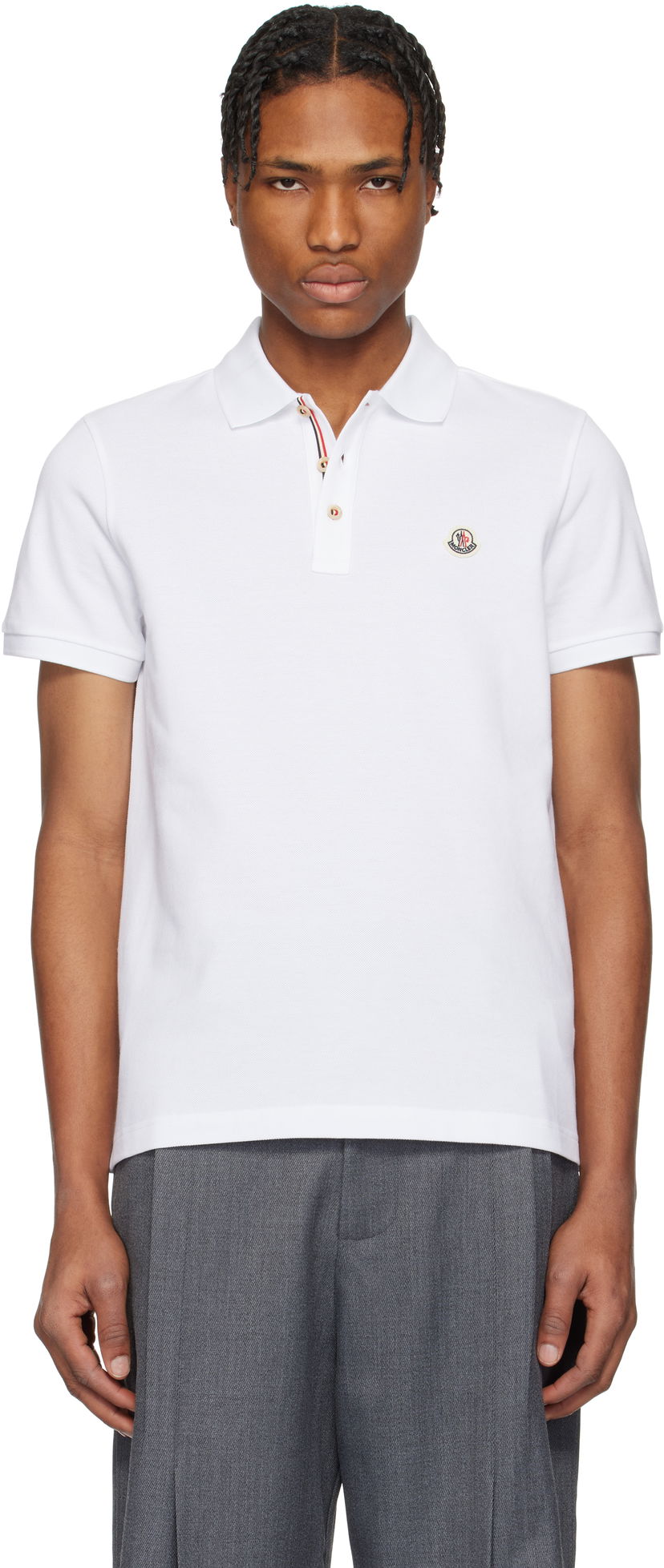 Polotröja Moncler Moncler Logo Patch Cotton Polo Vit | K10918A0003084556