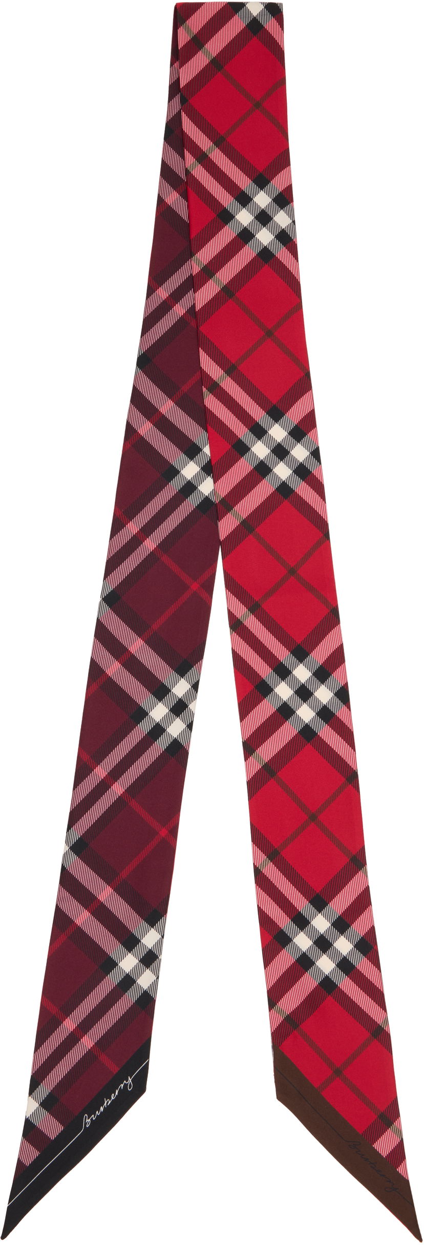 Halsduk Burberry Burberry Skinny Contrast Check Silk Scarf Röd | 8110367