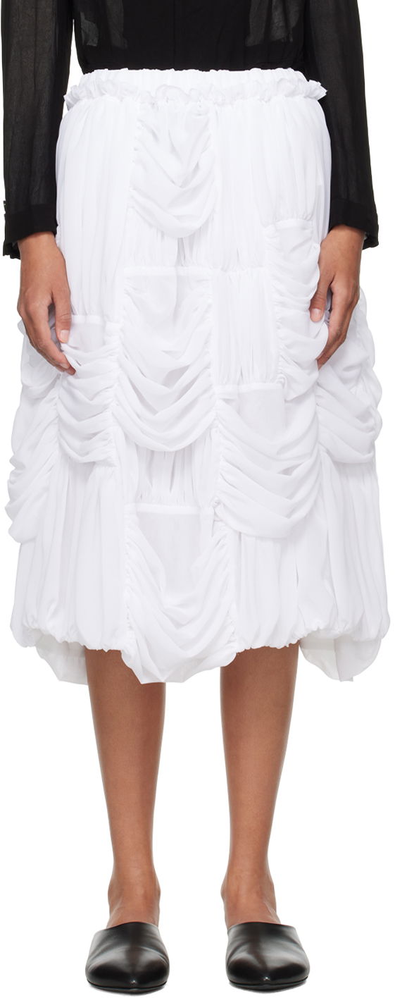 Kjol Comme des Garçons Comme des Garçons Ruched Midi Skirt Vit | RM-S016-051