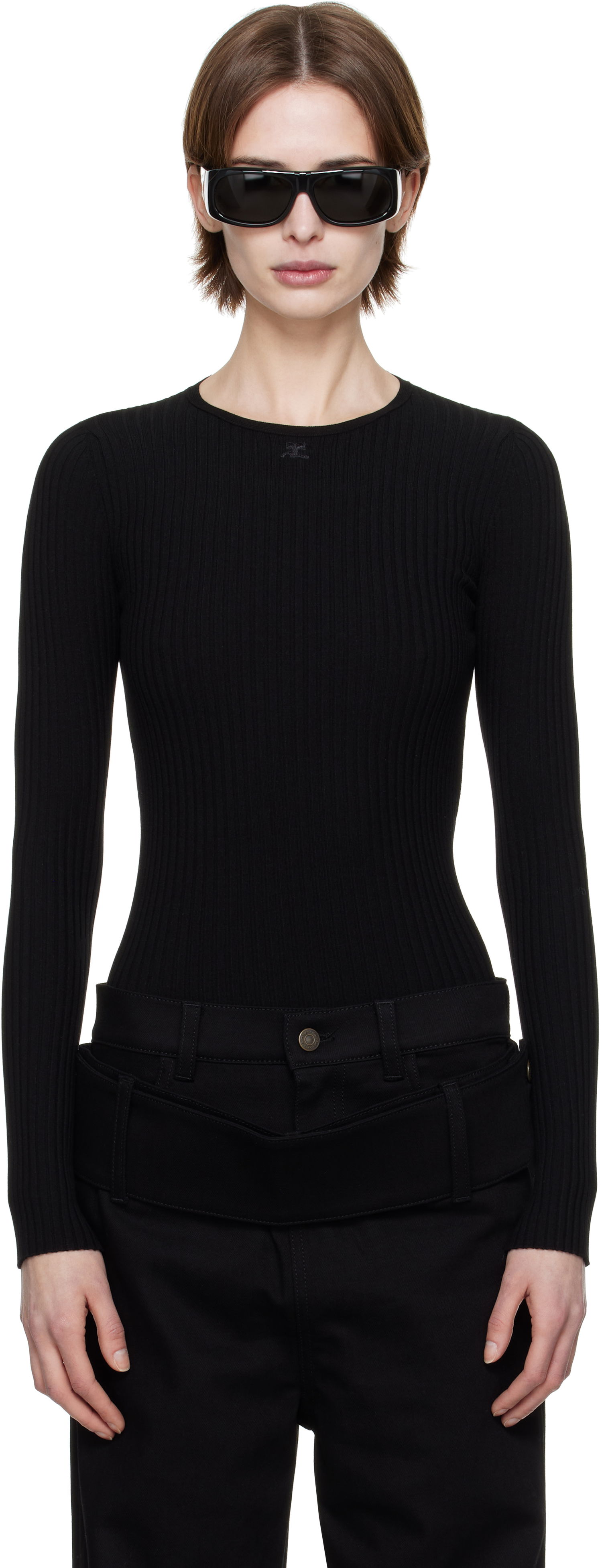 Sweater Courrèges Courrèges Knitted Ribbed Sweater Svart | 125MPU105FI0001, 0